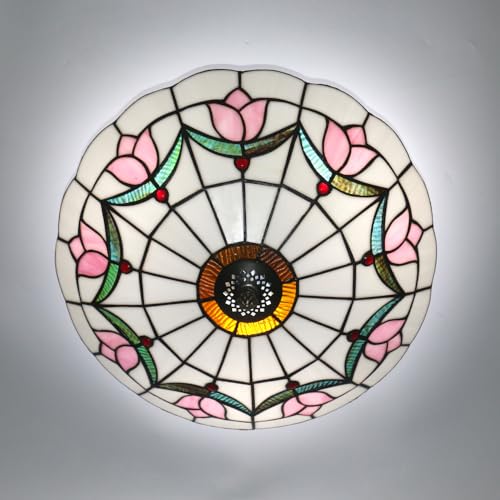 16 Inch Tiffany Style Stained Glass Ceiling Light Flush Mount Pink Variation