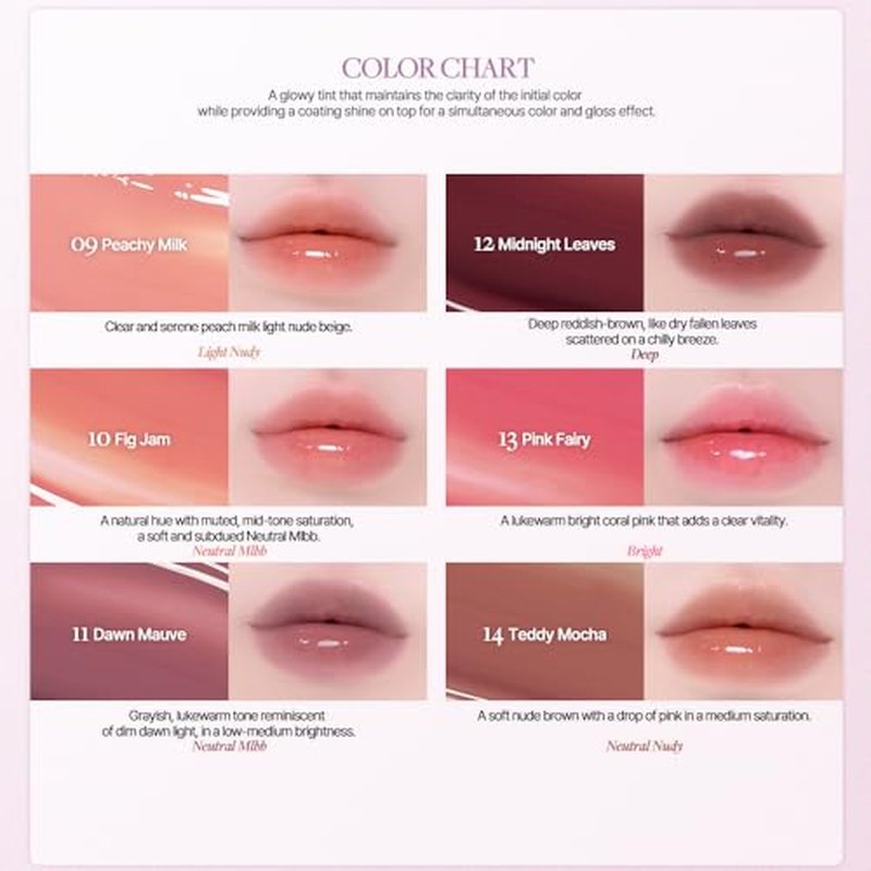 Heart Percent Dote On Mood One Way Glowy Tint, Glass-like High Shine Glossy Finish w/Long-Lasting Luminous Color Lip Stain for Glowy Look, #11.Dawn Mauve