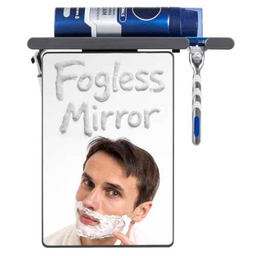 Fogless Shower Mirror for Shaving - Rectangular Acrylic Mirror with Tray, Light Gray