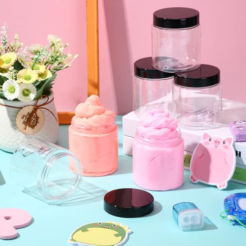 Patelai 60 Pcs Plastic Container Jars with Lids Round Clear Travel Cosmetic Container Jars for Toiletries, Lotion, Cream, Ointments, Makeup, Rhinestone, Samples, Kitchen Storage(Black,10 oz)