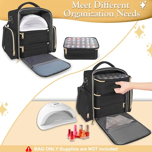 YOREPEK Black Nail Polish Organizer Holds 72 Bottles, Travel & Makeup Bag