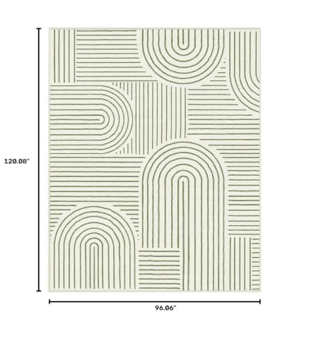 Lahome Abstract 8x10 Green Living Room Rug - Non-slip, Washable Area Carpet