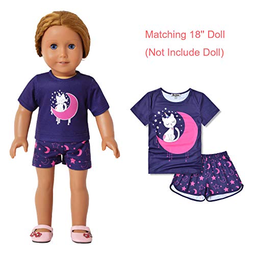 Kids Unicorn Pajamas Set - Matching Dolls & Girls Sleepwear for 10-11 Years Cat Moon Variation