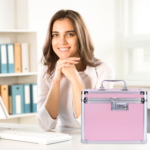 Girls Makeup Box Organizer Storage with Combination Lock, Locking Makeup Cosmetic Train Case for Women, 9.96" x 6.8" x 7.79" Travel Make up Box Pink