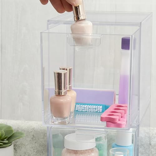 6.75-Inch Tall Clear Plastic Stackable Drawer Organizer Set for Cosmetics & Vanity Storage