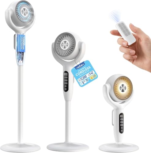 Off-White Cordless Pedestal Fan for Bedroom - Oscillating, 3-in-1 Adjustable Fan
