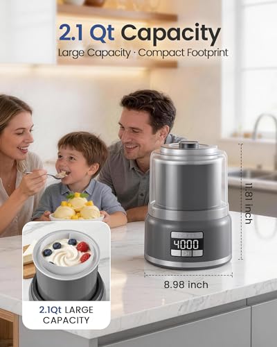 Ice Cream Maker Machine Gray 2.1 Quart Double Insulated Soft Serve Gelato Sorbet