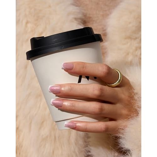 BTArtboxnails Shimmering French Tip Nails - 96Pcs Sparkling Pink Base Extra Short Press On Nails, Requires Nail Lamp & Top Coat, 16 Sizes Full Set for Wedding