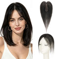 10 Inch Human Hair Toppers with Wisp Side Bangs Clip-in Full Cover Lace Base - Natural Black