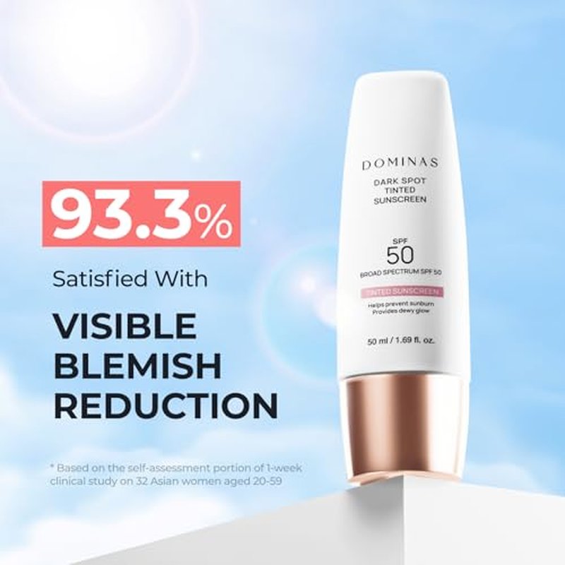 DOMINAS Dark Spot Tinted Sunscreen SPF 50 - Broad Spectrum UV Defense & Tone Correction with Panthenol, Lightweight, Non-Sticky, Hydrating Formula, Soothing & Glow, Korean Skincare, 1.69 fl oz