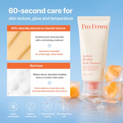 Korean Apricot Sherbet Pack to Foam Facial Cleanser - Gentle Cooling & Refreshing 4.06 fl oz