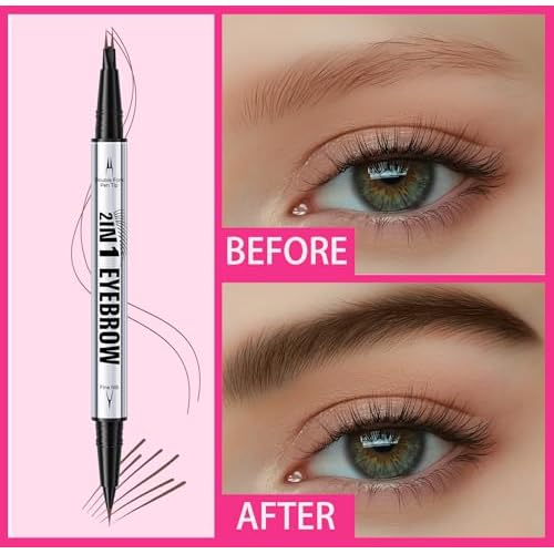 Eyebrow Pen Waterproof Eyebrow Pencil, 2025 New Upgraded Eye-brow Pencil 2-in-1 Dual-Ended Microblading, with 2 Tip,Eye Brow Pen for Natural Hair-Like Brows, Last All-Day, Brown