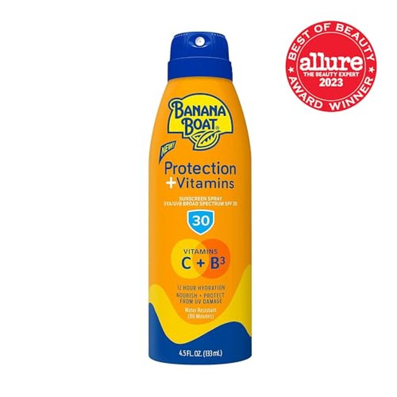 Banana Boat Protection + Vitamins Sunscreen Spray SPF 30 | Moisturizing Spray Sunscreen SPF 30 with Vitamin C & Vitamin B3 Niacinamide, 4.5oz