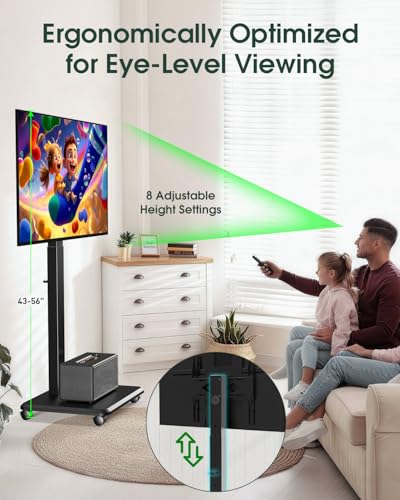 Black Portable Rolling TV Stand for 32-65 Inch Screens - Adjustable Height