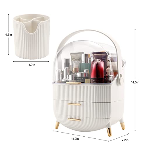 Makeup Organizer with 2-Layer Storage Case - Waterproof Dustproof Cosmetic Box, White A