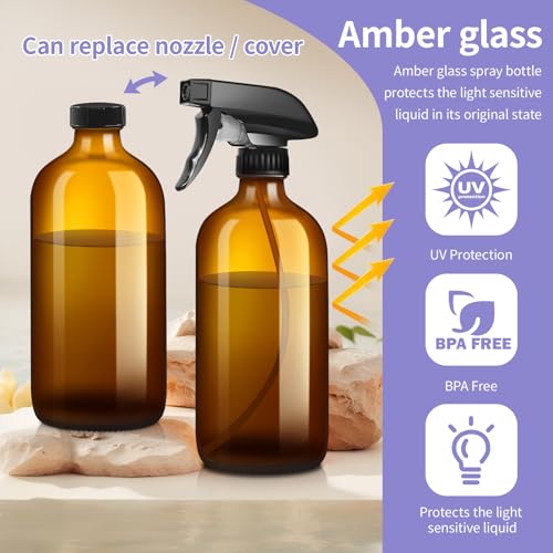 9 Pack Glass Spray Bottle 16oz, Empty Amber Spray Bottle Refillable Container for Essential Oils,Cleaning Products,Aromatherapy spray device