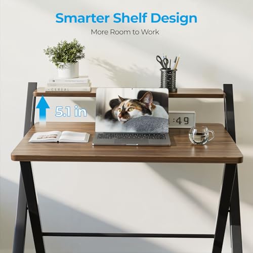 GreenForest 24.5 x 30 Inch Folding Desk Walnut No Assembly Small Space Computer Table