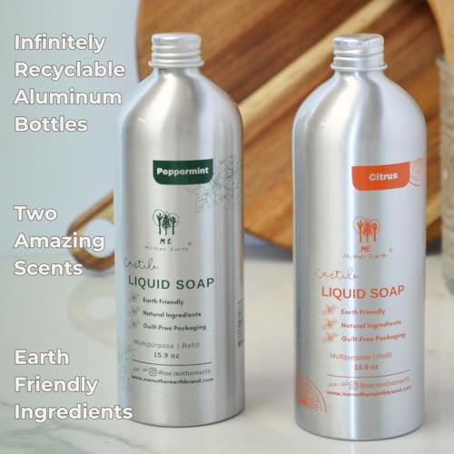 Castile Soap All-in-One Liquid Soap, 15.9 Oz - Natural, Biodegradable & Vegan, Gentle Multi-Purpose Cleaner for Body, Face, Hair & Home, Ideal for Sensitive Skin, Eco-Friendly Formula (Peppermint)