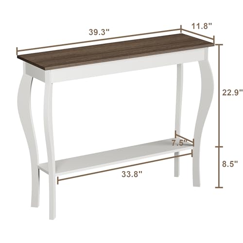 39-Inch Narrow Farmhouse Entryway Table with Storage Shelf - Soft White