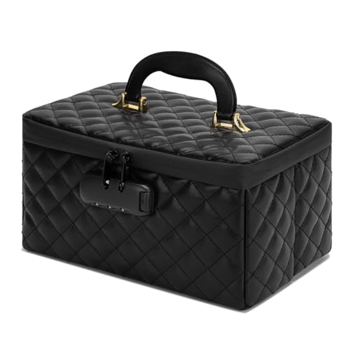 KaAutoler Black Large Capacity Portable Makeup Box with Lock & Divider