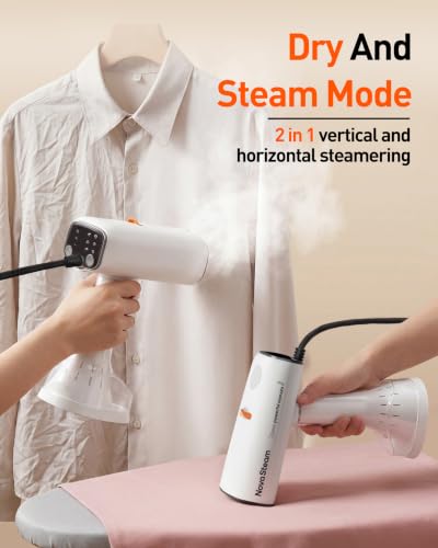 NovaSteam Handheld Vacuum Steamer for Clothes White 4500Pa Powerful Fabric Steamer
