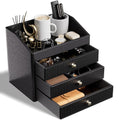 Black Vegan Leather Desk Organizer with 4 Layers and Tray - LADSTAG