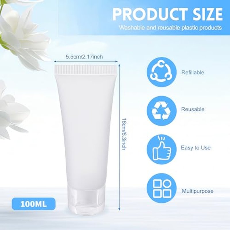 erioctry 20PCS 100ml Refillable Empty Plastic Tubes Bottle Packing Sample Bottles Jars Makeup Container For Shampoo Cleanser Shower Gel Body Lotion (100ml)