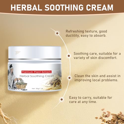 All Natural Herbal Soothing Cream, Chinese-Herbal Relief Balm for Body Care, Ointment for Relieves Dry Skin, Soothing Skin | Relieves Itching, Rich in Menthol, Calendula & Dendrobium