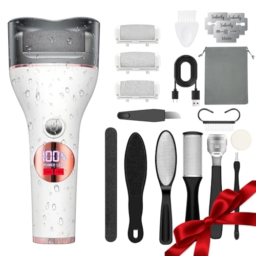 Electric Callus Remover for Feet, Rechargeable Waterproof Foot File Professional Foot Care Tools with 17-in-1 Pedicure Kit, Portable Callus Remover Kit to Remove Dead Skin Hard Skin Dry Cracks(White)