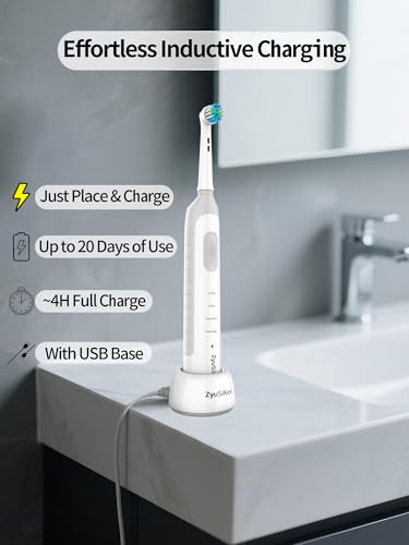 White Rotating Electric Toothbrush - Gentle on Gums, 4 Modes, Waterproof