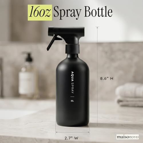 MaisoNovo Black Glass Hair Spray Bottle - 16.9 Oz, Pack of 2, Salon-Quality Styling