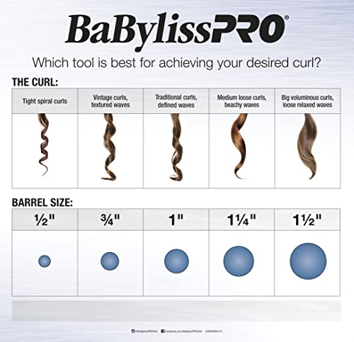 BaByliss Pro Spring Curling Iron 1 Inch Porcelain Ceramic Professional Hair Tool for Long Lasting Curls