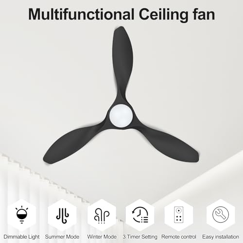 ocioc 42 Inch Black Ceiling Fan with Lights, Remote & Reversible Motor