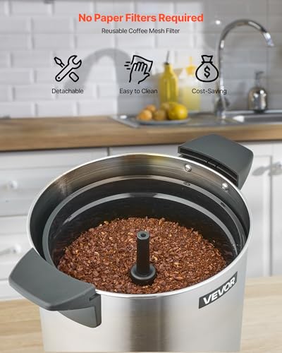 Commercial Coffee Urn 100 Cups 15L Hot Beverage Dispenser with Dripless Faucet - Stainless Steel