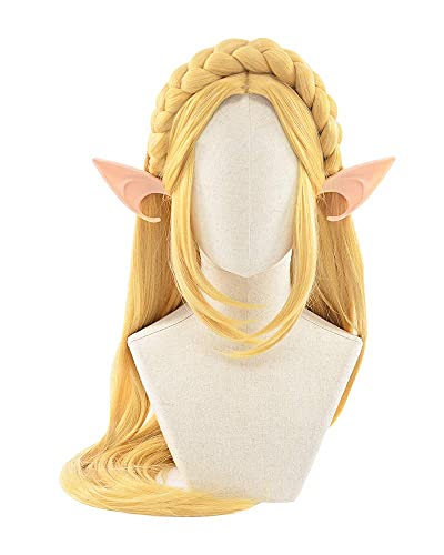 Women's Princess Gold Long Braided Cosplay Wig with Elf Ear - One Size - Gold