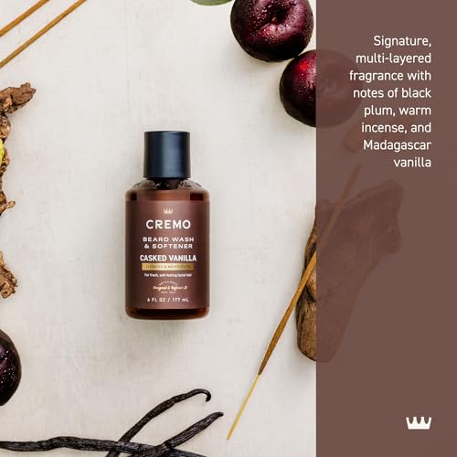 Cremo Casked Vanilla 2n1 Beard Wash & Softener, Specifically Designed to Clean, Moisturize and Soften All Lengths of Facial Hair, 6 Fl Oz