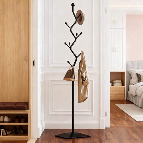 Black 8-Hook Metal Coat Rack Stand - Freestanding 68.8in Modern Organizer