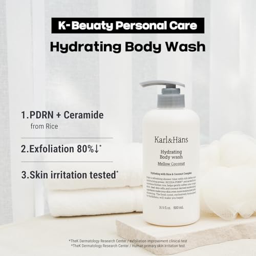Karl&Hans Body Wash - Coconut, Rice PDRN & Ceramide, 16.9 Fl Oz, Pack of 2 - Suitable for All Skin Types