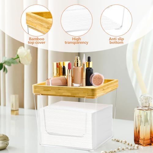 Acrylic & Bamboo Face Towel Holder Box - Large Bathroom Tissue Dispenser
