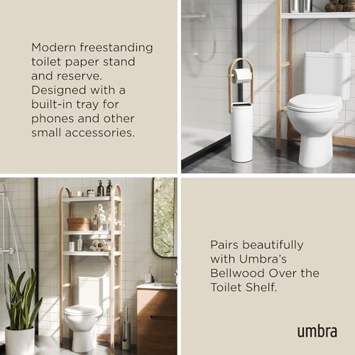 Modern Toilet Paper Holder with Storage - Holds 3 Rolls, White/Natural