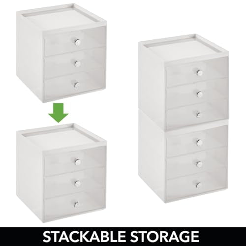 Large Stackable Makeup Organizer with 3 Drawers - Light Gray/Clear