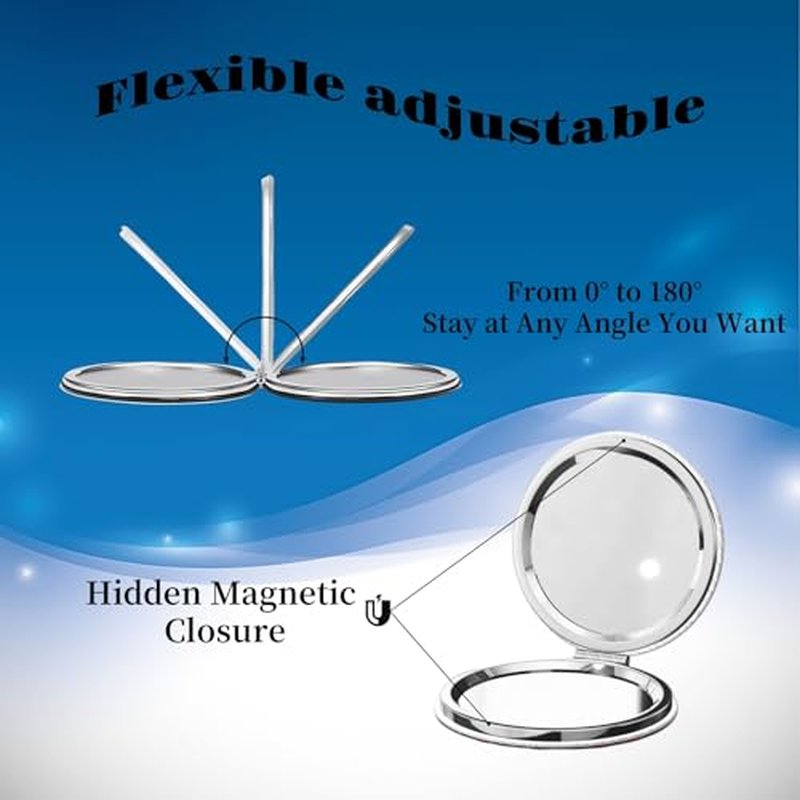 Double-Sided Pocket Compact Mini Makeup Mirrors 1x, 2X Magnifying Mirror Portable Foldable Round Small Purse Mirror Suitable Daily Party Travel for Man Woman - Skull Lizard