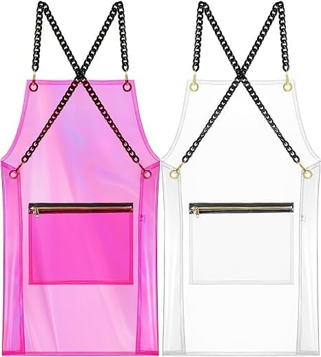 Waterproof Hair Stylist Apron for Women with Pockets - Transparent Pink, M-XXL
