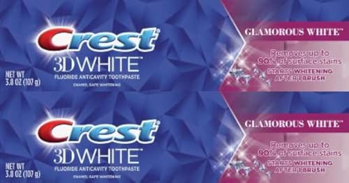 Crest 3D Glamorous White Toothpaste - Enamel Safe Whitening, Pack of 2