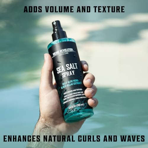 Viking Revolution Sea Salt Spray for Men - Hair Texturizing Spray with Kelp, Aloe Vera and Red Algae Extract - Surf Sprays to Add Volume and Texture for Men and Women Beach Hair - 8.8oz