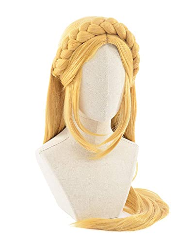 Women's Princess Gold Long Braided Cosplay Wig with Elf Ear - One Size - Gold