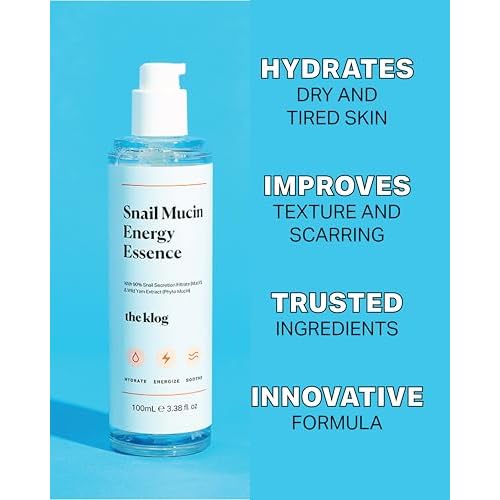 The KLOG Snail Mucin 90% Energy Essence, Snail Extract Essence for Hydration, Serum for Acne-Prone, Dry, Dehydrated Skin, Cruelty Free Korean Skincare, 3.38 Fl.Oz 100ml