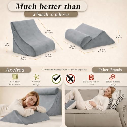 Navy Axelrod 4-Piece Adjustable Bed Wedge Pillow Set for Pain Relief & Snoring