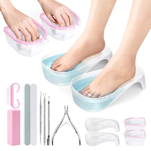 Pink & Clear Hand & Foot Nail Soaking Bowl Set - Large Size, 12pcs