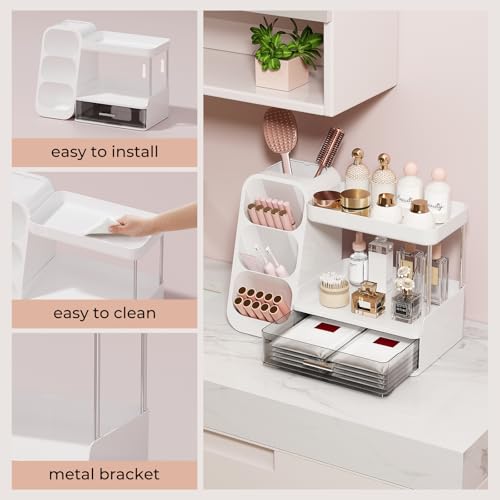 UFORU White Makeup Organizer with Brush Holder, Large Vanity Storage
